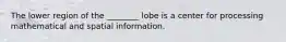 The lower region of the ________ lobe is a center for processing mathematical and spatial information.