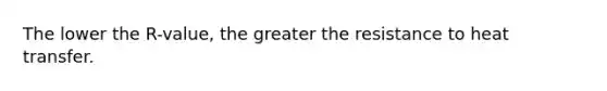 The lower the R-value, the greater the resistance to heat transfer.