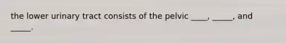 the lower urinary tract consists of the pelvic ____, _____, and _____.