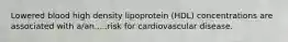 Lowered blood high density lipoprotein (HDL) concentrations are associated with a/an.....risk for cardiovascular disease.