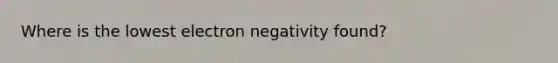 Where is the lowest electron negativity found?