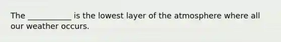 The ___________ is the lowest layer of the atmosphere where all our weather occurs.