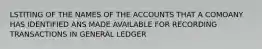 LSTITING OF THE NAMES OF THE ACCOUNTS THAT A COMOANY HAS IDENTIFIED ANS MADE AVAILABLE FOR RECORDING TRANSACTIONS IN GENERAL LEDGER