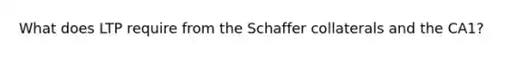 What does LTP require from the Schaffer collaterals and the CA1?