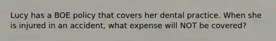 Lucy has a BOE policy that covers her dental practice. When she is injured in an accident, what expense will NOT be covered?