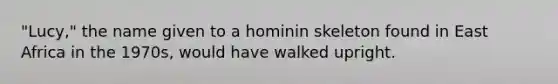 "Lucy," the name given to a hominin skeleton found in East Africa in the 1970s, would have walked upright.