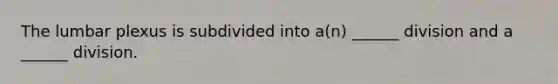 The lumbar plexus is subdivided into a(n) ______ division and a ______ division.