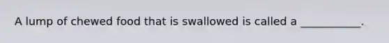 A lump of chewed food that is swallowed is called a ___________.