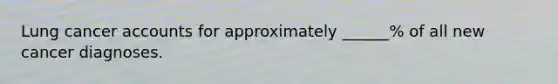 Lung cancer accounts for approximately ______% of all new cancer diagnoses.