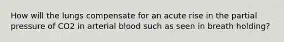 How will the lungs compensate for an acute rise in the partial pressure of CO2 in arterial blood such as seen in breath holding?