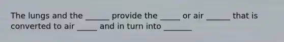 The lungs and the ______ provide the _____ or air ______ that is converted to air _____ and in turn into _______