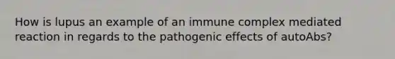 How is lupus an example of an immune complex mediated reaction in regards to the pathogenic effects of autoAbs?