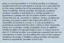 What is a lurking​ variable? A. A lurking variable is a response variable that was not considered in a​ study, but is also affected by the casual relationship of the explanatory variables in the study. In​ addition, lurking variables are typically related to response variables in the study. B. A lurking variable is a quantitative variable that has an infinite number of possible values that are not countable. In​ addition, lurking variables are typically very large numbers that make them​ difficult, if not​ impossible, to include in a study. C. A lurking variable is a quantitative variable that has either a finite number of possible values or a countable number of possible values. In​ addition, lurking variables are typically equal to​ zero, or almost equal to zero. D. A lurking variable is an explanatory variable that was not considered in a​ study, but that affects the value of the response variable in the study. In​ addition, lurking variables are typically related to explanatory variables in the study.