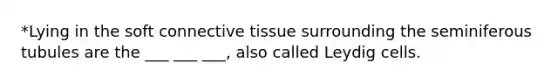 *Lying in the soft connective tissue surrounding the seminiferous tubules are the ___ ___ ___, also called Leydig cells.