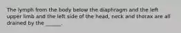 The lymph from the body below the diaphragm and the left upper limb and the left side of the head, neck and thorax are all drained by the ______.