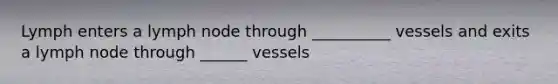 Lymph enters a lymph node through __________ vessels and exits a lymph node through ______ vessels