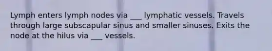 Lymph enters lymph nodes via ___ lymphatic vessels. Travels through large subscapular sinus and smaller sinuses. Exits the node at the hilus via ___ vessels.