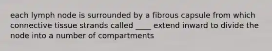 each lymph node is surrounded by a fibrous capsule from which connective tissue strands called ____ extend inward to divide the node into a number of compartments