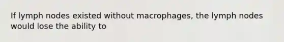 If lymph nodes existed without macrophages, the lymph nodes would lose the ability to