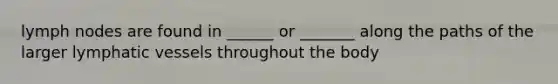 lymph nodes are found in ______ or _______ along the paths of the larger lymphatic vessels throughout the body