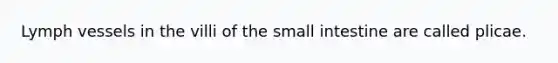 Lymph vessels in the villi of the small intestine are called plicae.