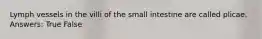 Lymph vessels in the villi of the small intestine are called plicae. Answers: True False