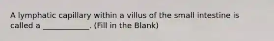 A lymphatic capillary within a villus of the small intestine is called a ____________. (Fill in the Blank)