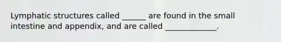 Lymphatic structures called ______ are found in the small intestine and appendix, and are called _____________.