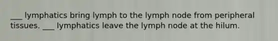 ___ lymphatics bring lymph to the lymph node from peripheral tissues. ___ lymphatics leave the lymph node at the hilum.