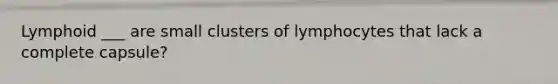 Lymphoid ___ are small clusters of lymphocytes that lack a complete capsule?