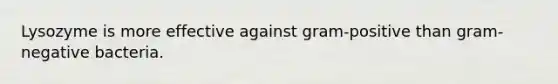 Lysozyme is more effective against gram-positive than gram-negative bacteria.