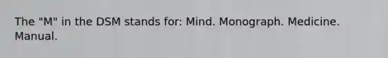 The "M" in the DSM stands for: Mind. Monograph. Medicine. Manual.