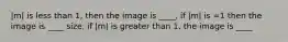 |m| is less than 1, then the image is ____, if |m| is =1 then the image is ____ size, if |m| is greater than 1, the image is ____