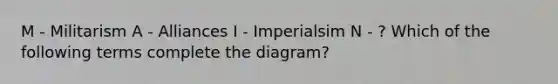 M - Militarism A - Alliances I - Imperialsim N - ? Which of the following terms complete the diagram?