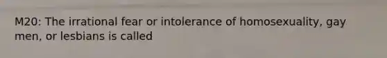 M20: The irrational fear or intolerance of homosexuality, gay men, or lesbians is called