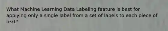 What Machine Learning Data Labeling feature is best for applying only a single label from a set of labels to each piece of text?