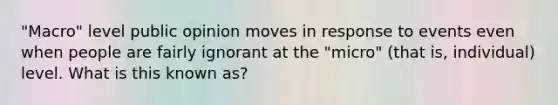 "Macro" level public opinion moves in response to events even when people are fairly ignorant at the "micro" (that is, individual) level. What is this known as?