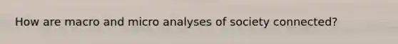 How are macro and micro analyses of society connected?