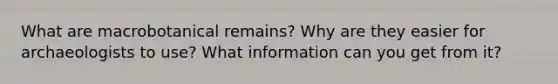 What are macrobotanical remains? Why are they easier for archaeologists to use? What information can you get from it?