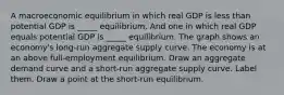 A macroeconomic equilibrium in which real GDP is less than potential GDP is​ _____ equilibrium. And one in which real GDP equals potential GDP is​ _____ equilibrium. The graph shows an​ economy's long-run aggregate supply curve. The economy is at an above full​-employment equilibrium. Draw an aggregate demand curve and a​ short-run aggregate supply curve. Label them. Draw a point at the​ short-run equilibrium.