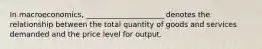 In macroeconomics, _____________________ denotes the relationship between the total quantity of goods and services demanded and the price level for output.