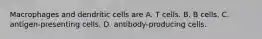 Macrophages and dendritic cells are A. T cells. B. B cells. C. antigen-presenting cells. D. antibody-producing cells.