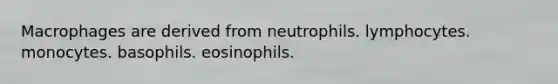 Macrophages are derived from neutrophils. lymphocytes. monocytes. basophils. eosinophils.