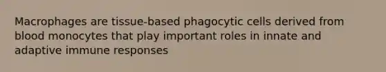 Macrophages are tissue-based phagocytic cells derived from blood monocytes that play important roles in innate and adaptive immune responses