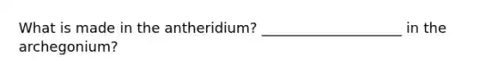 What is made in the antheridium? ____________________ in the archegonium?