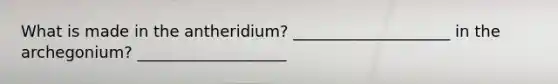 What is made in the antheridium? ____________________ in the archegonium? ___________________