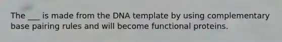 The ___ is made from the DNA template by using complementary base pairing rules and will become functional proteins.