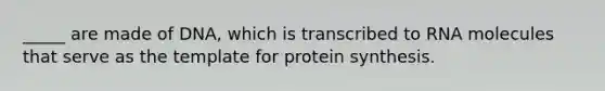 _____ are made of DNA, which is transcribed to RNA molecules that serve as the template for protein synthesis.