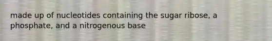 made up of nucleotides containing the sugar ribose, a phosphate, and a nitrogenous base
