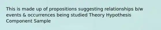 This is made up of propositions suggesting relationships b/w events & occurrences being studied Theory Hypothesis Component Sample